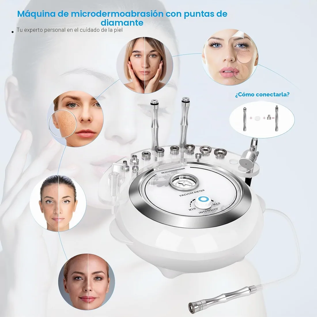 iklestar Máquina de microdermoabrasión 3 en 1 con pistola de pulverización, kit facial profesional de dermoabrasión de diamante para uso personal en el hogar, 65-68 cmHg foto 2