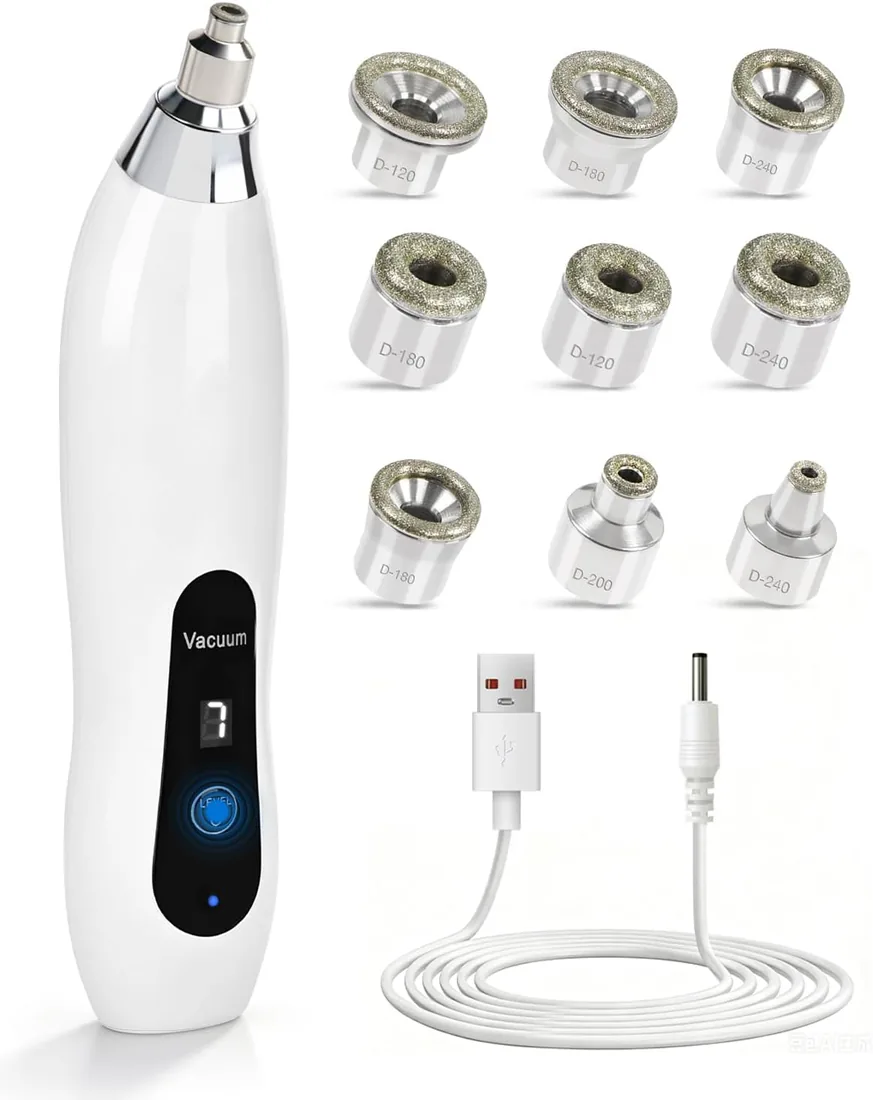 Microdermoabrasión Facial con 9 Cabezales de Diamante, 7 Niveles de Succión | Dispositivo Recargable USB, Aparato Portátil para Exfoliación y Limpieza de Poros foto 2