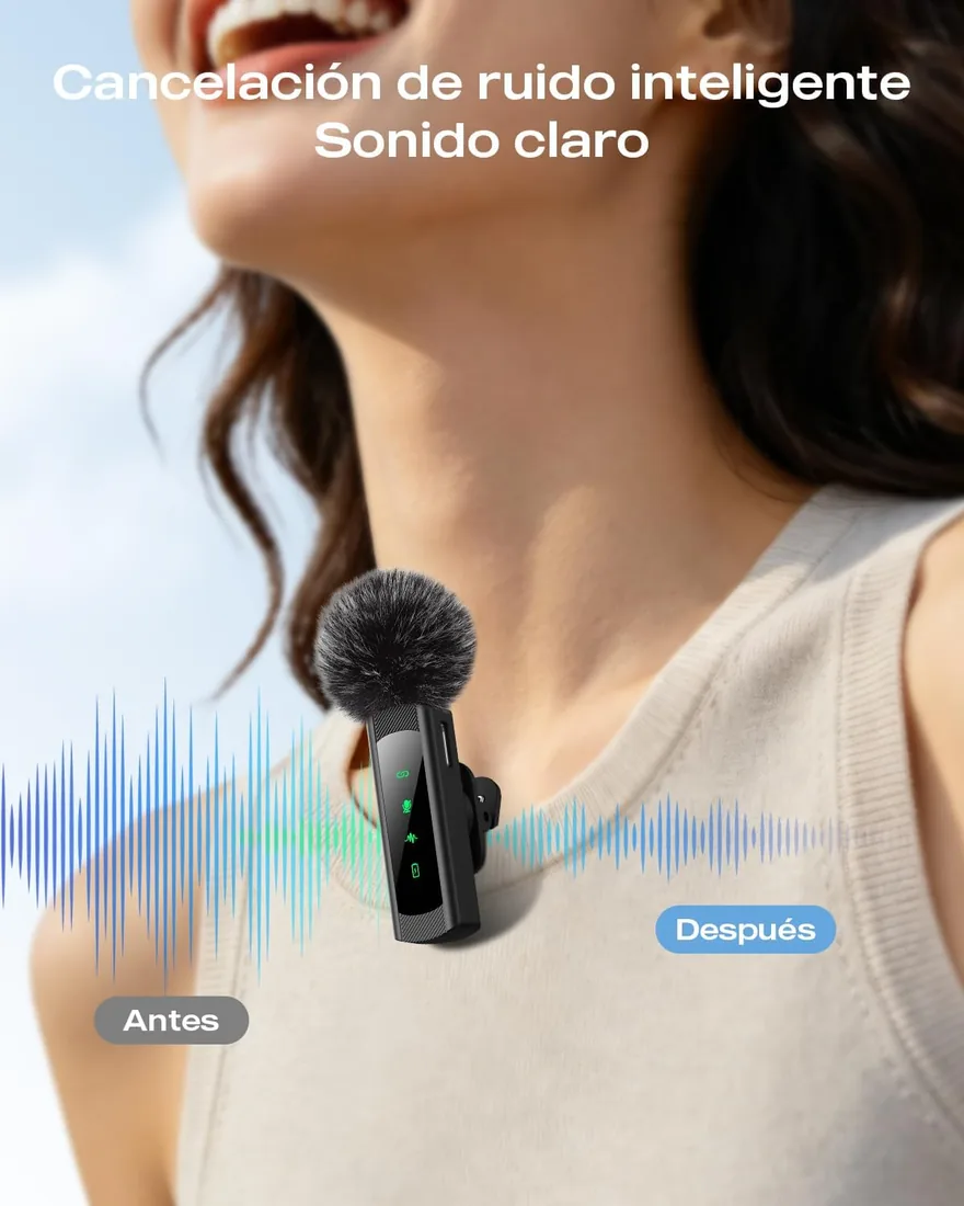 2 Pack Micrófono Inalámbrico Solapa para iPhone, iPad y Android, Micrófono de Clip con Reducción de Ruido para Grabación Vídeo, Plug & Play, Sonido Cristalino, TikTok, Youtube, Vlog foto 2