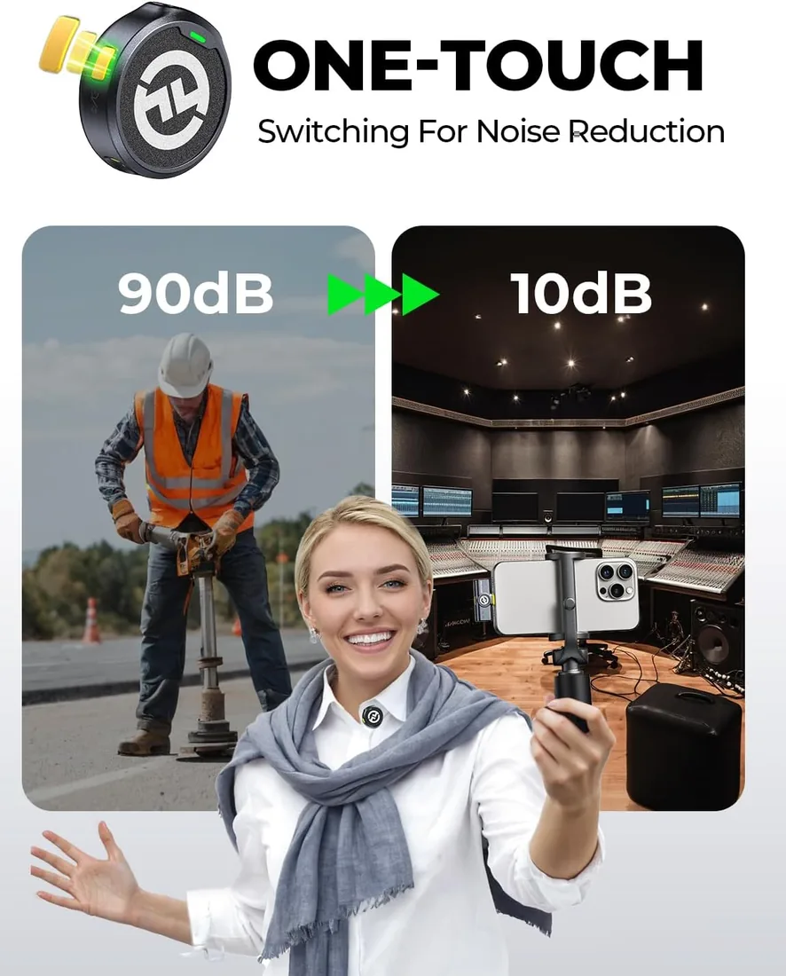 Hollyland Lark M2 Micrófono Inalambrico Solapa Compatible con Teléfonos Android, iPhone 15, 300 m, Hi-Fi Audio, Cancelación de Ruido, 30H Duración, Micrófono Inalámbrico para Livestream Vlog - Negro foto 3