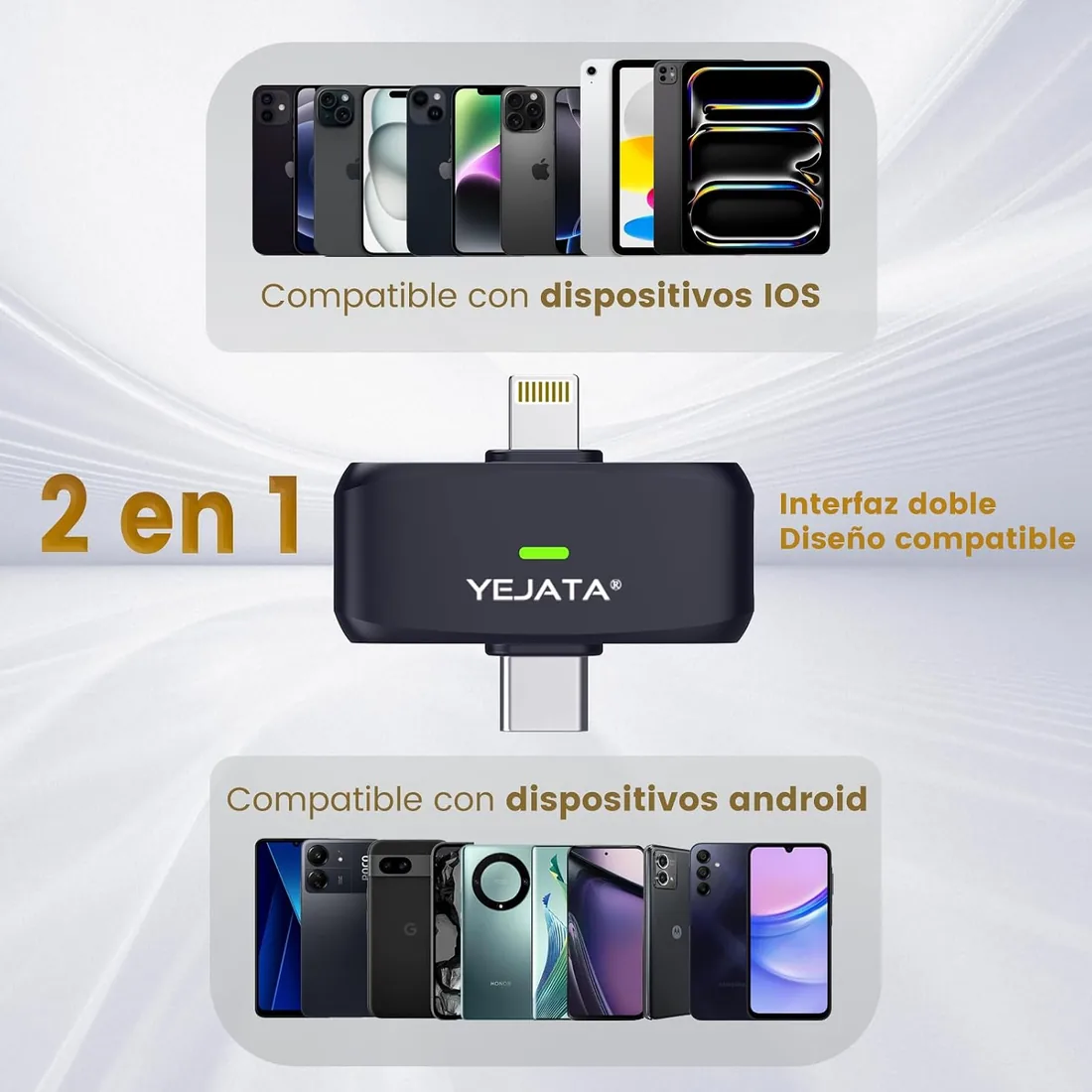 Micrófono Inalámbrico de Solapa Dual para Vídeos | 2 transmisores, receptor USB-C/Lightning, cancelación de ruido DSP, estuche 40H, alcance 25 m, compatible con iOS y Android. foto 2