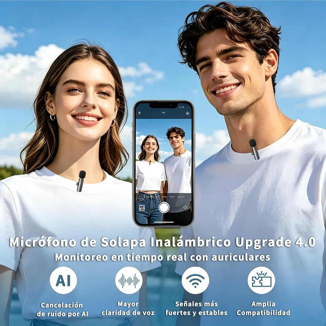 Micrófono Inalámbrico para iPhone, Android - Microfono Solapa para Grabación de Vídeo, Cancelación de Ruido Mini Mic para iPad, Mic de clip con USB C/Lightning para Creadores de Contenido y Podcast foto 2