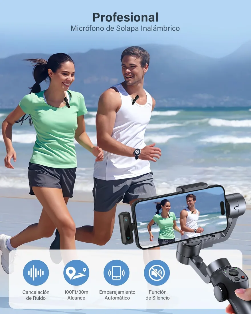 Micrófono Lavalier inalámbrico para iPhone, iPad, teléfono Android, Paquete de 2 Mini micrófonos con reducción de Ruido (2EN1) foto 2