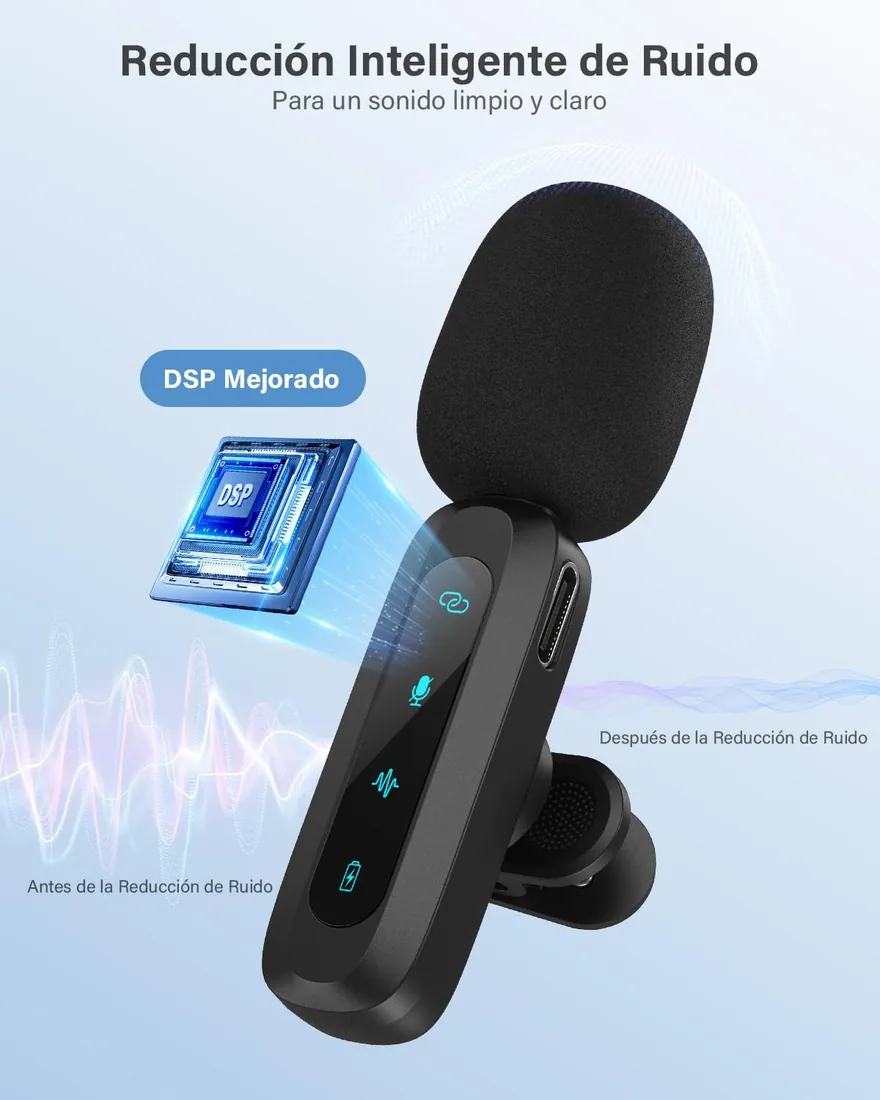 Micrófono Lavalier inalámbrico para iPhone, iPad, teléfono Android, Paquete de 2 Mini micrófonos con reducción de Ruido (2EN1) foto 3