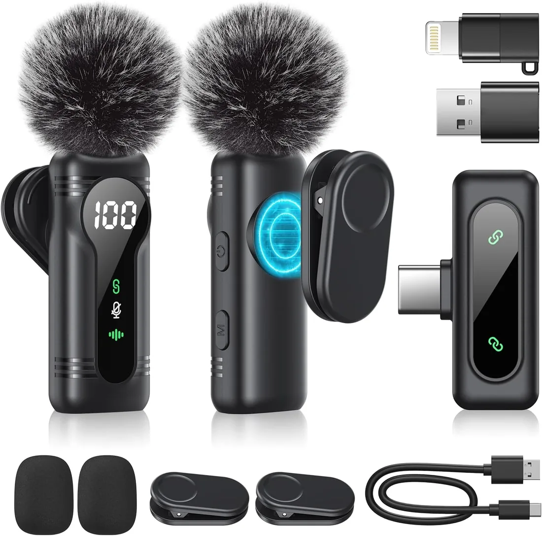 Newmight Micrófono Lavalier Inalámbrico para iPhone, Android y USB-C | Micrófono de solapa magnético con reducción de ruido, plug & play y 30 m para vídeos, entrevistas, Vlog y YouTube