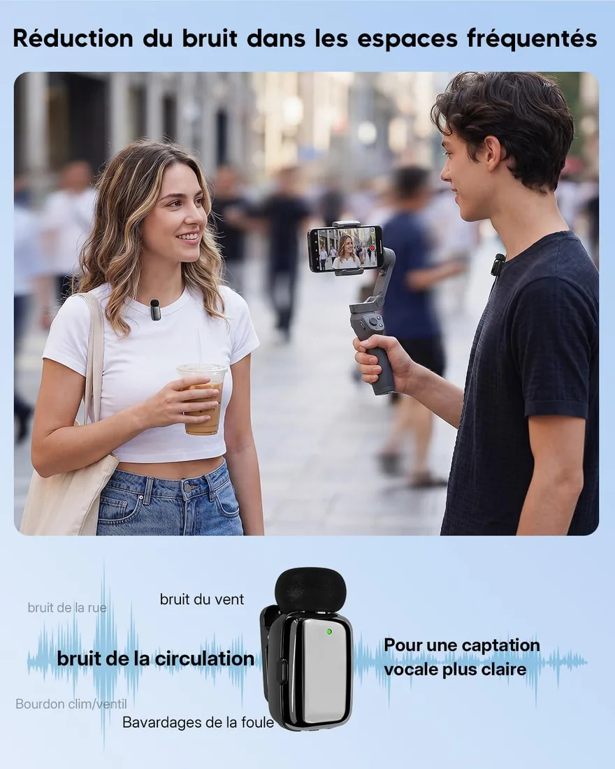 zealsound Mini Micrófono Inalámbrico para iPhone, Android y PC, M6 Plata | Reducción de Ruido, Receptor USB-C y adaptador Lightning, 33H Duración, microfono movil para vlog, podcast, Grabación foto 3