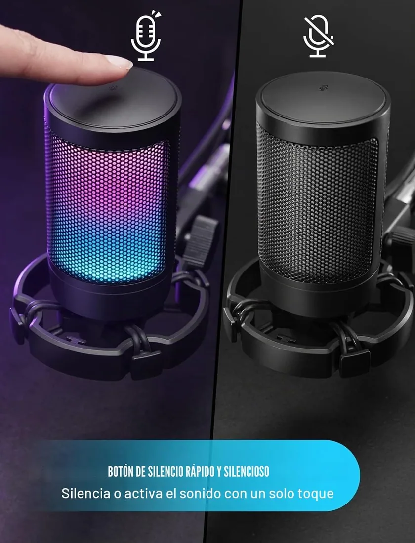 FIFINE Gaming Microfono para PC PS4 PS5, USB Condensador Micrófono de Cardioide para Ordenador Podcast Streaming Studio, con RGB, Botón de Silencio, Trípode, Filtro Anti-Pop, Soporte de Choque foto 2