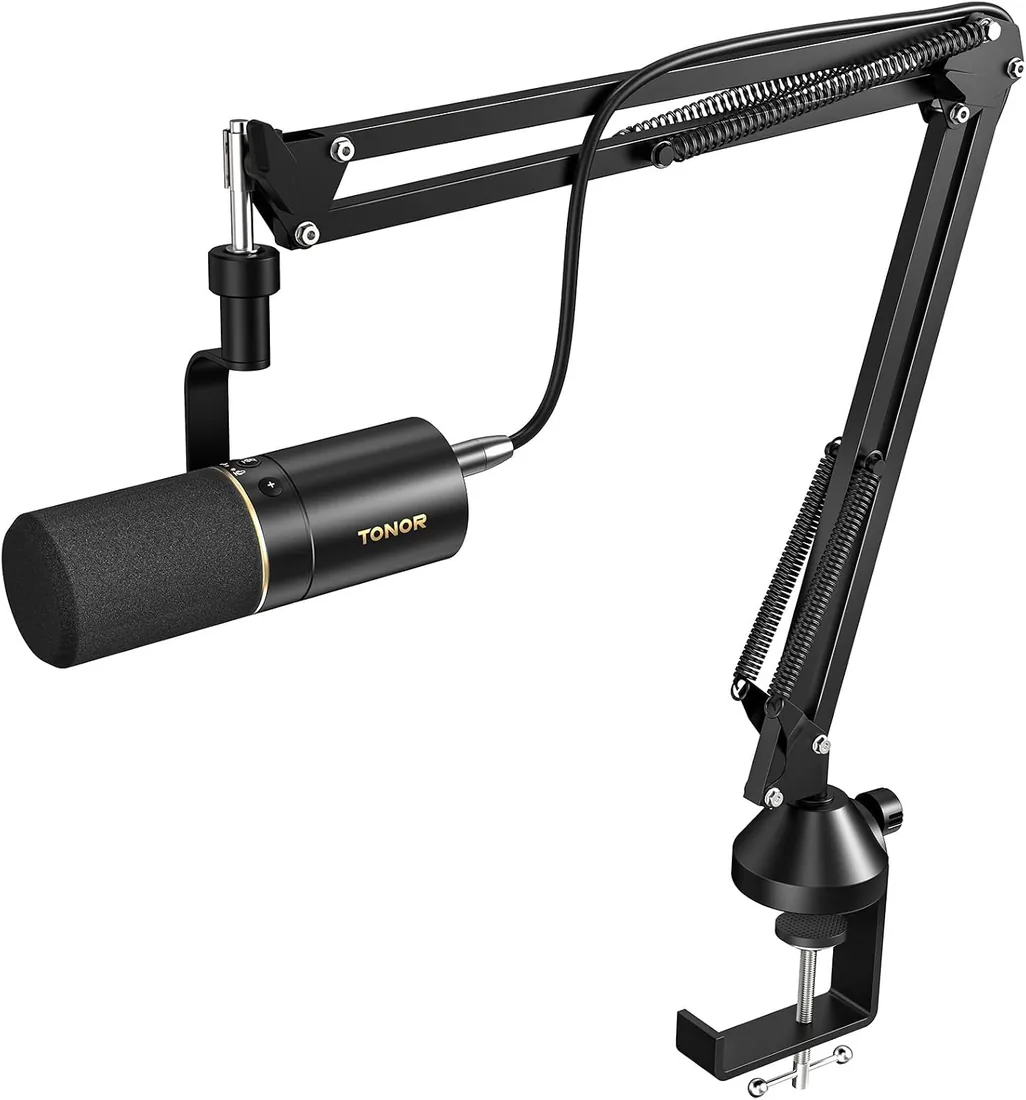 TONOR PC Microfono Dinámico Gaming con Brazo Soporte, Profesional Micrófono USB/XLR para Juegos, Podcasting, Streaming, Estudio, Vocal Grabación, Mic cardioide con 3.5mm Jack, Botón Mute, TD510+ foto 2