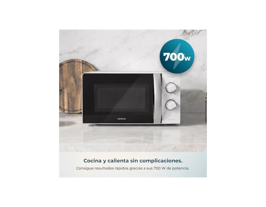 Cecotec Microondas 20L con Grill ProClean 2110 Wave. 700W con 6 Niveles de Potencia, Capacidad 20 L, Función Grill, Tecnología 3DWave, Modo Descongelación, Temporizador hasta 30min foto 3