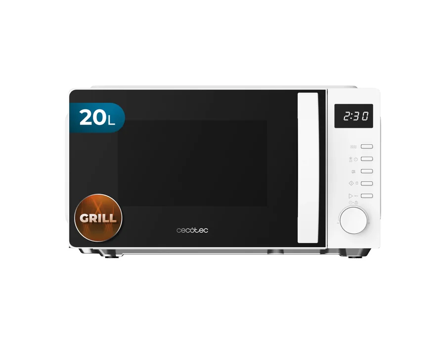 Cecotec Microondas con Grill Proclean 5105 White. 700W, 20L, Tecnología 3DWave, Grill, 5 Niveles Potencia, Temporizador 30 Min, Descongelación, Pantalla con Reloj, Gratinados Perfe