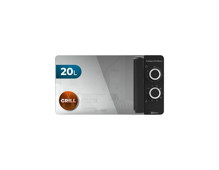 Cecotec Microondas de 20 Litros ProClean 3140 Mirror. 700 W con 6 Niveles, Grill 800W, Revestimiento Ready2Clean para mejor Limpieza, Tecnología 3DWave, Negro con Efecto Espejo foto 2