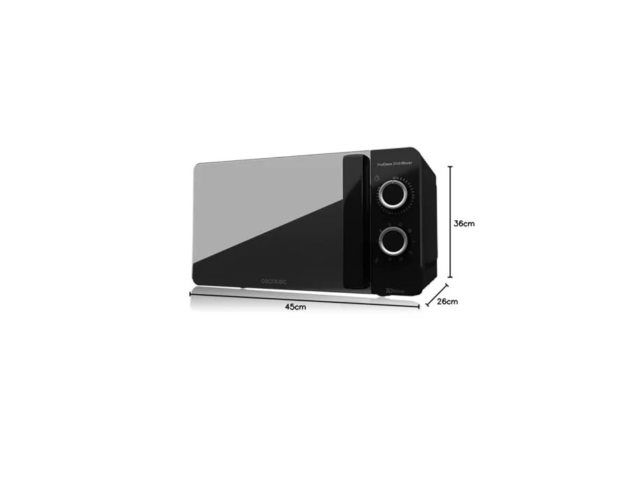 Cecotec Microondas de 20 Litros ProClean 3140 Mirror. 700 W con 6 Niveles, Grill 800W, Revestimiento Ready2Clean para mejor Limpieza, Tecnología 3DWave, Negro con Efecto Espejo foto 3