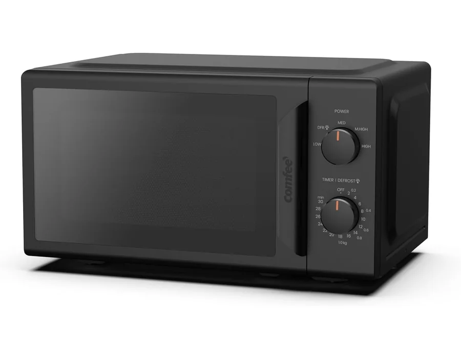 COMFEE' CMO-MP012ND(BK) Mini horno microondas de 20 L y 700 W, color negro, con ventana grande, diseño compacto, función de descongelación rápida, 5 niveles de potencia