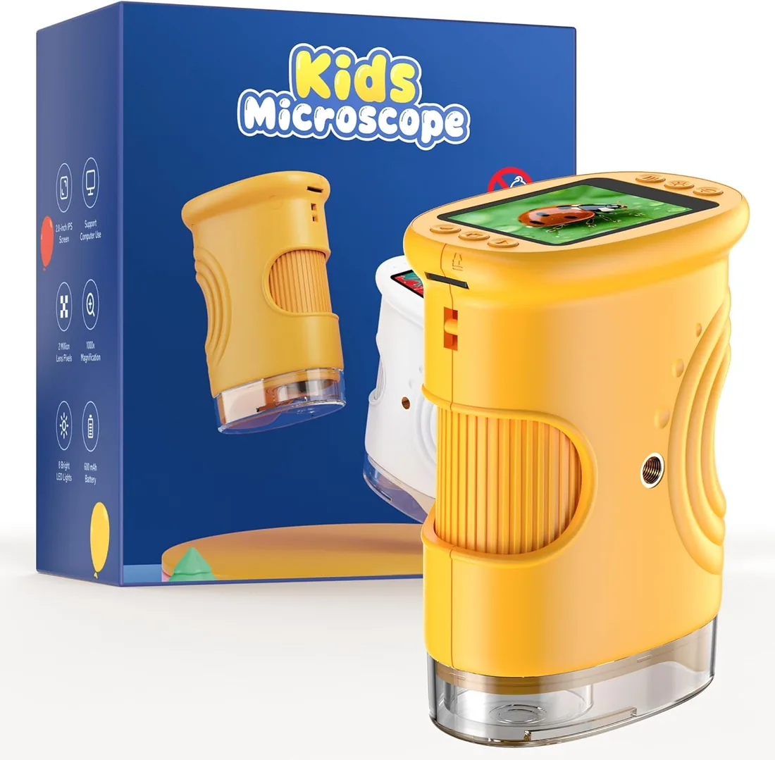 1000X Portatil Digital Microscopio Niños: Magnifying Glass para 2.0" IPS Pantalla - Regalo Original 3-8 8-12 Años Niña Infantil - Lupas Gran Aumento con Luz - Ciencia Experimentos Juguetes