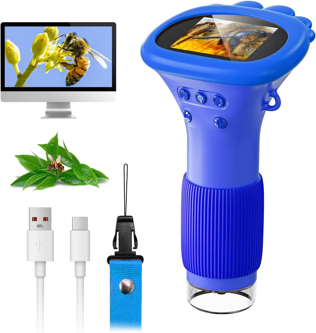 SGAINUL Microscopio Digital para Niños con Pantalla IPS de 2.0'', Recargable 1000x, Electrónico con 8 Luces LED - Regalo para Cumpleaños/Navidad/Año Nuevo（Azul）