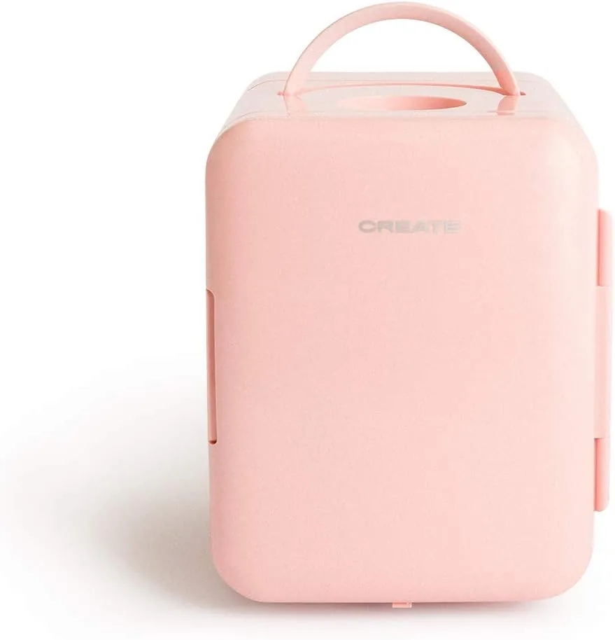 CREATE / FRIDGE MINI BOX/Mini frigorífico para cosméticos rosa pastel/Diseño retro, función frío y calor, capacidad de 4L, fácil de transportar, 48W