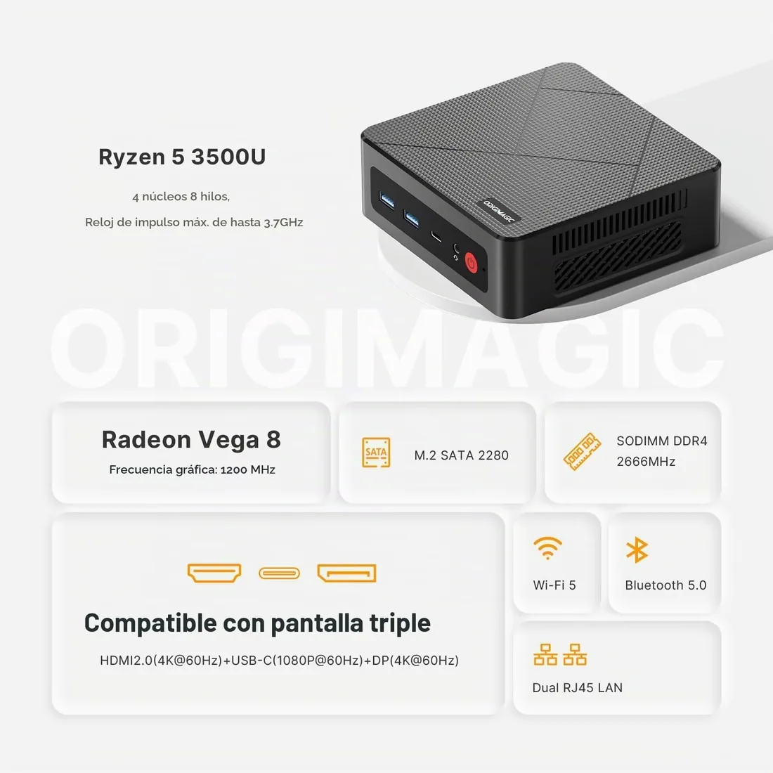 C4 Air Mini PC Light Gaming Ryzen 5 3500U(Beat N150, hasta 3.7GHz) 8 GB DDR4/256 GB SSD Mini Ordenador Triple Pantalla/Pre-OS 11 Pro/WiFi 5/BT5.0/Ethernet Dual,PC para Oficina/Juegos/hogar foto 2