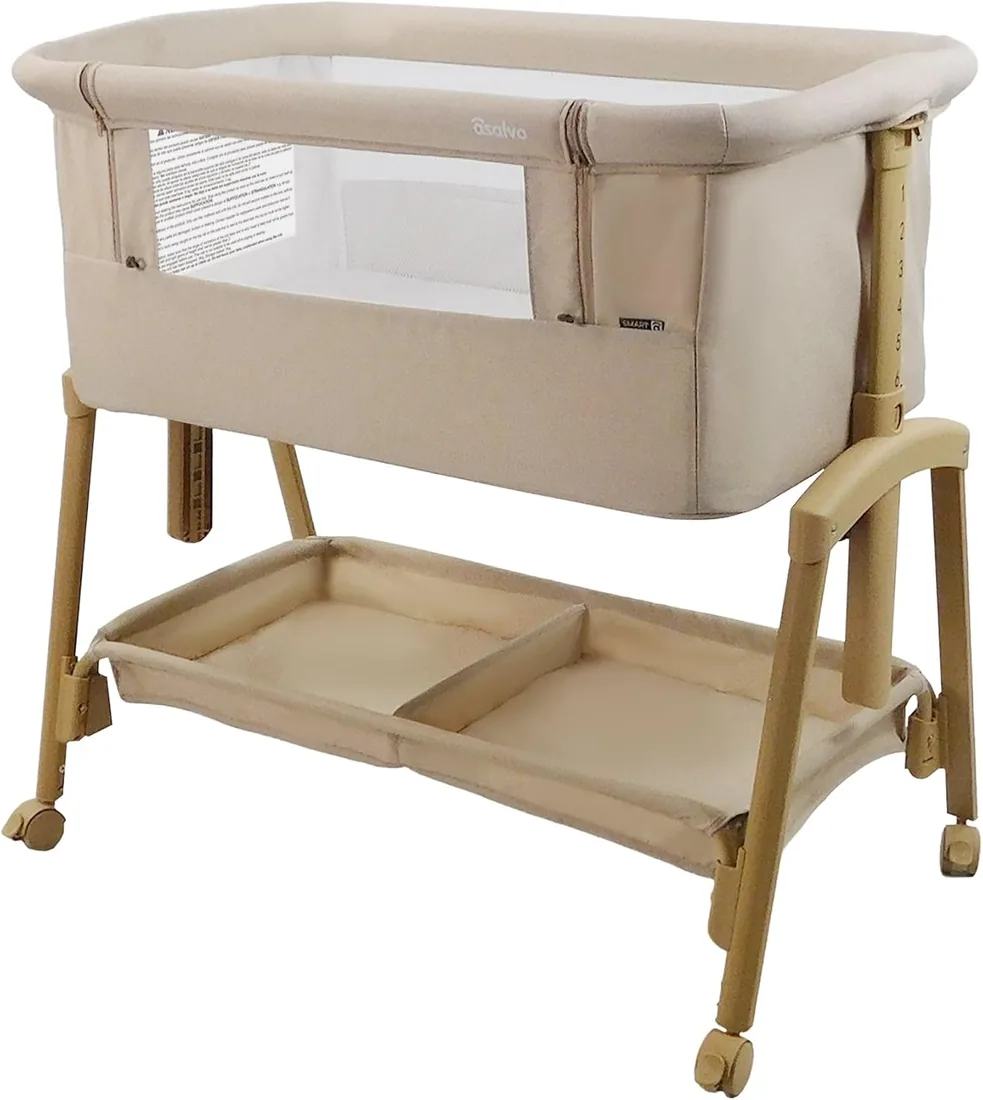 Asalvo Smart Minicuna Colecho Bebé 2 en 1 – Cuna Colecho con 7 Alturas Regulables, Ruedas con Freno, Colchón Incluido, Minicuna Bebé Recién Nacido (Beige) foto 3
