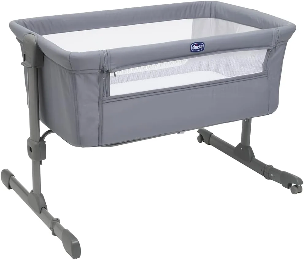 Chicco Next2Me Essential Cuna Colecho Bebé, Cuna para recién Nacidos, Compatible con Varias Camas, Altura Ajustable, Buena Circulación de Aire, Colchón y Bolsa incluidos, 0-6 Meses, Gris