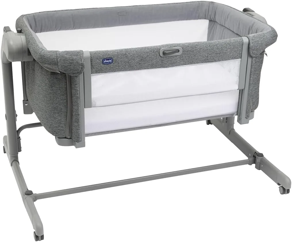 Chicco Next2Me Magic EVO Cuna Bebé Lado de la Cama, con Modo Mecedora, Inclinable, Barandilla Abatible, Altura Ajustable, 4 Ruedas, Colchón y Bolsa de Viaje Incluidos, Gris Oscuro