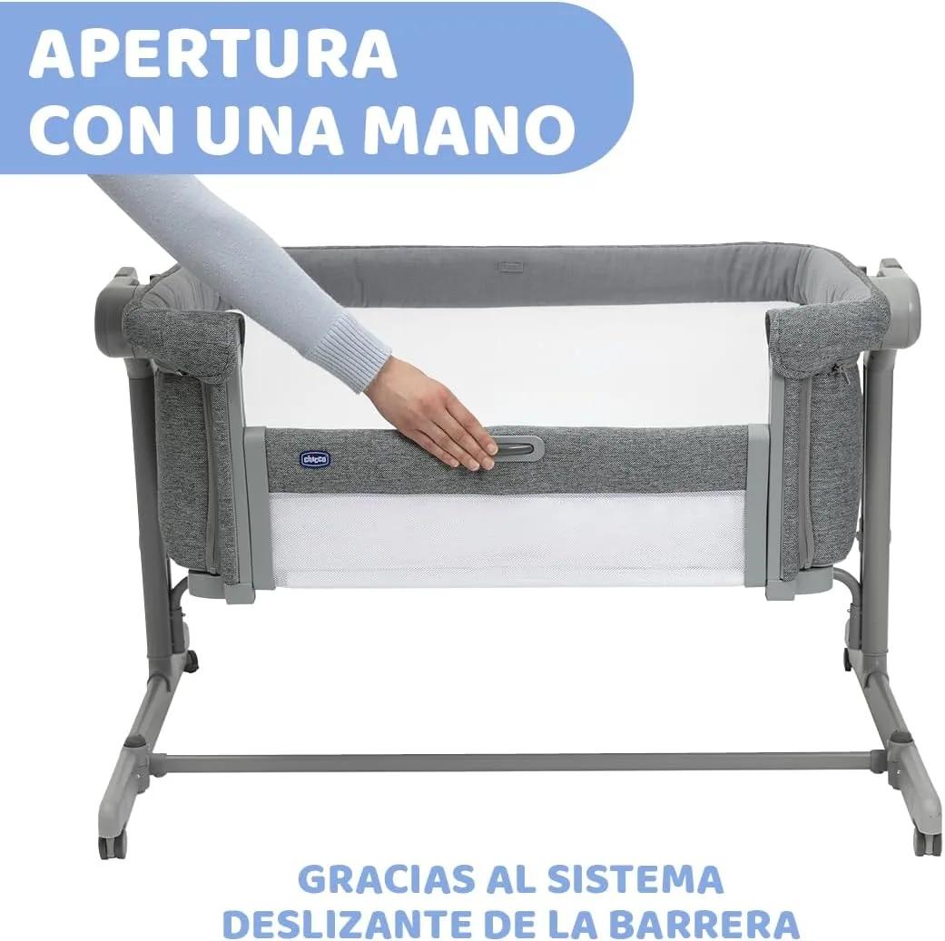 Chicco Next2Me Magic EVO Cuna Bebé Lado de la Cama, con Modo Mecedora, Inclinable, Barandilla Abatible, Altura Ajustable, 4 Ruedas, Colchón y Bolsa de Viaje Incluidos, Gris Oscuro foto 2