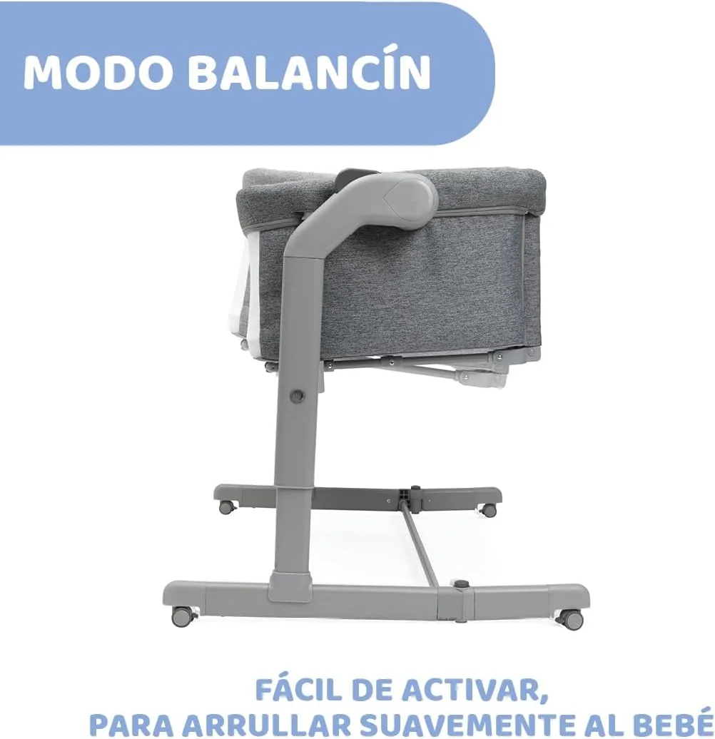 Chicco Next2Me Magic EVO Cuna Bebé Lado de la Cama, con Modo Mecedora, Inclinable, Barandilla Abatible, Altura Ajustable, 4 Ruedas, Colchón y Bolsa de Viaje Incluidos, Gris Oscuro foto 3