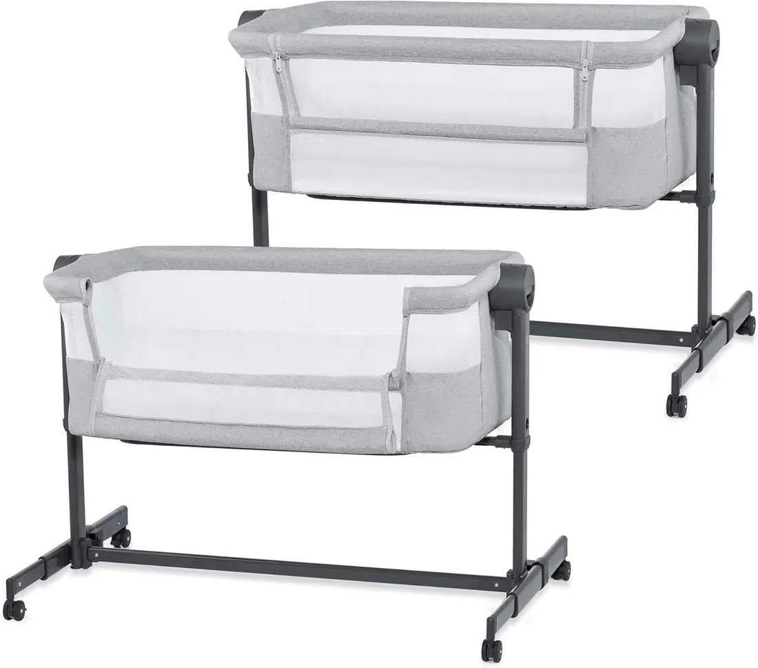 Kinderkraft Nestee UP 2 Cuna Colecho para Bebé con Colchón, Cuna de Cabecera, Fácil Ajuste de Cama de Padres, Ajuste de Altura, Buena Circulación de Aire, Ruedas transportarás, Gris Cloro