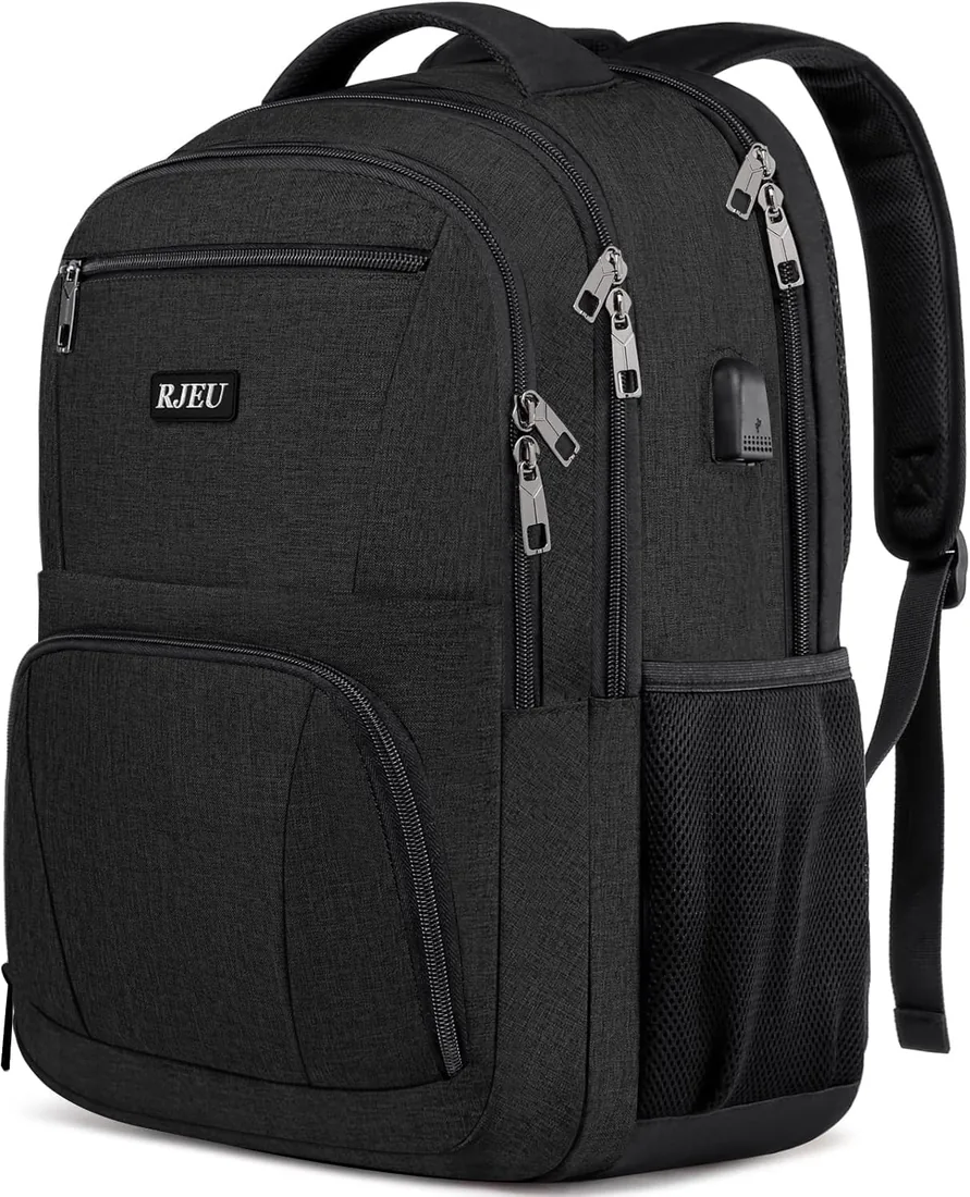 Mochila Hombre con Compartimento para Portátil, Mochilas Escolares Juveniles con puerto USB, Resistente al Agua de Oxford - 35L - Negro