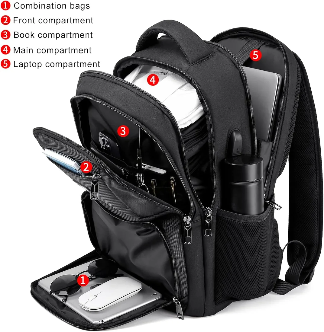 Mochila Hombre con Compartimento para Portátil, Mochilas Escolares Juveniles con puerto USB, Resistente al Agua de Oxford - 35L - Negro foto 3