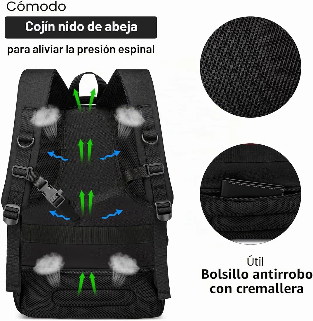 Mochila Hombre Mujer, Mochila Escolar Adolescente Juveniles Mochilas Escolares Mochila Universidad Ordenador Portatil 15.6 Pulgadas Mochila Portatil con Puerto USB foto 3