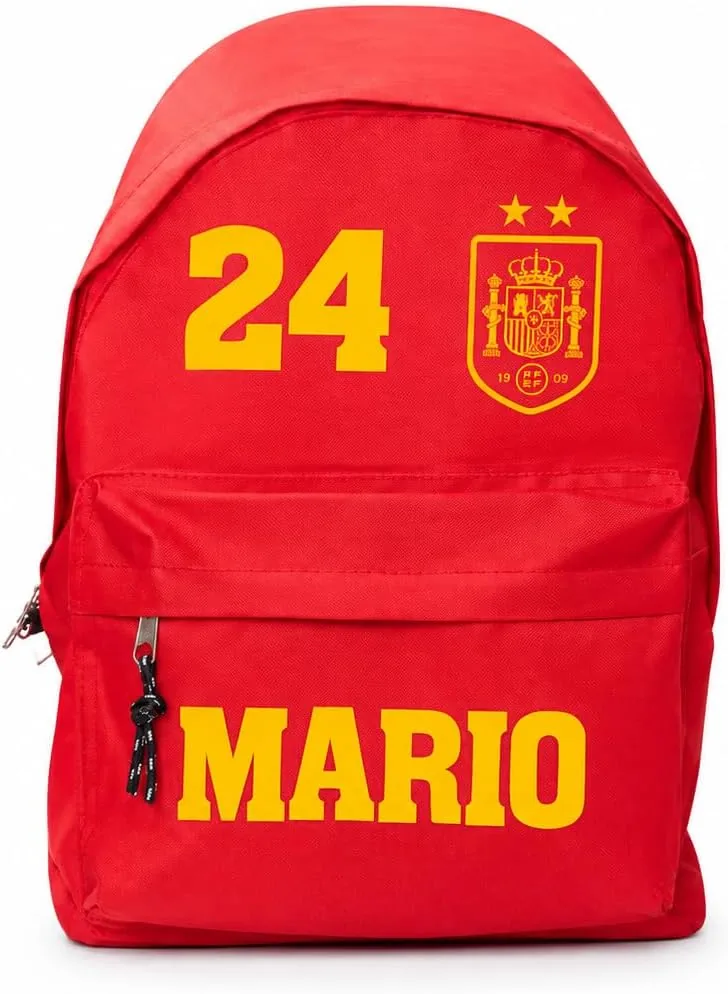| Mochila Personalizada con Nombre y Numero | Española | Mochila Escolar Infantil | Regalo para Niño y Niña | Vuelta al Cole | Fútbol | 38 x 40 cm