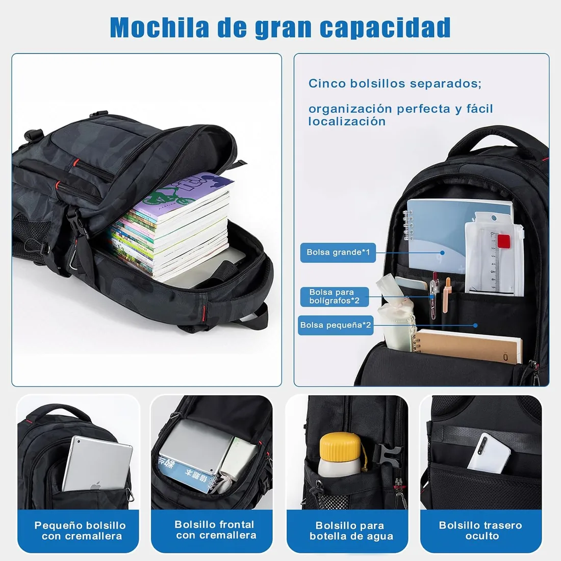 Mochilas Escolares Adolescentes Niño Bolso Mochila Escolar Niños y Niñas 10 12-25 Años Hombre Portatil 16 Pulgadas Ordenador Grande Bolsas Tipo Casual para Juveniles Viaje Instituto Colegio foto 3