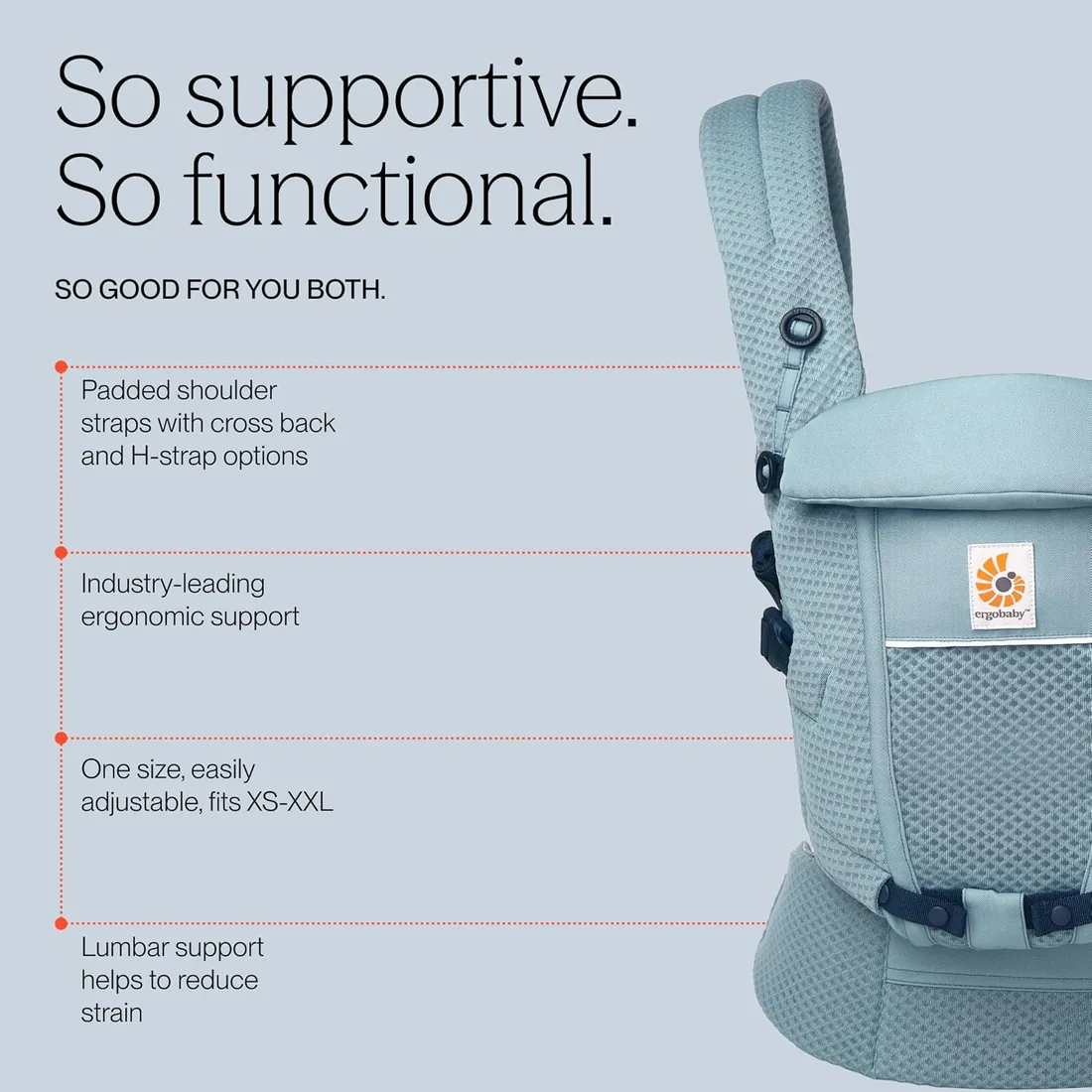Ergobaby Mochila portabebé Adapt para recién nacidos desde el nacimiento, portabebé ergonómico de malla SoftFlex de 3 posiciones para transportar en el abdomen y en la espalda, Slate Blue foto 3