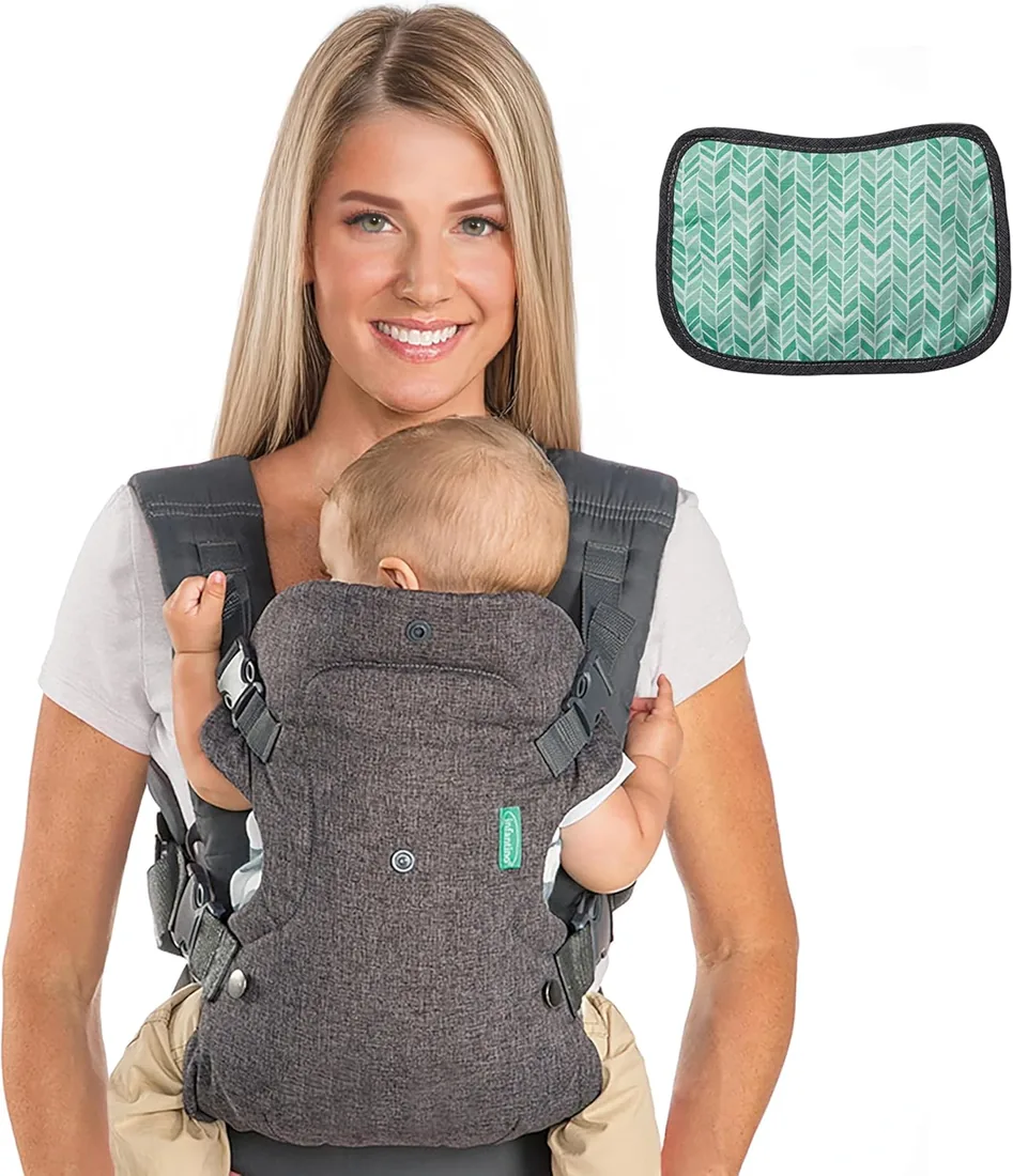 Infantino Mochila Portabebé Flip Advanced 4-en-1 con Babero, Ergonómica, Convertible, Adaptable a lo Largo de los Años, para Recién Nacidos y Bebés Mayores de 3,6-14,5 kg, Gris