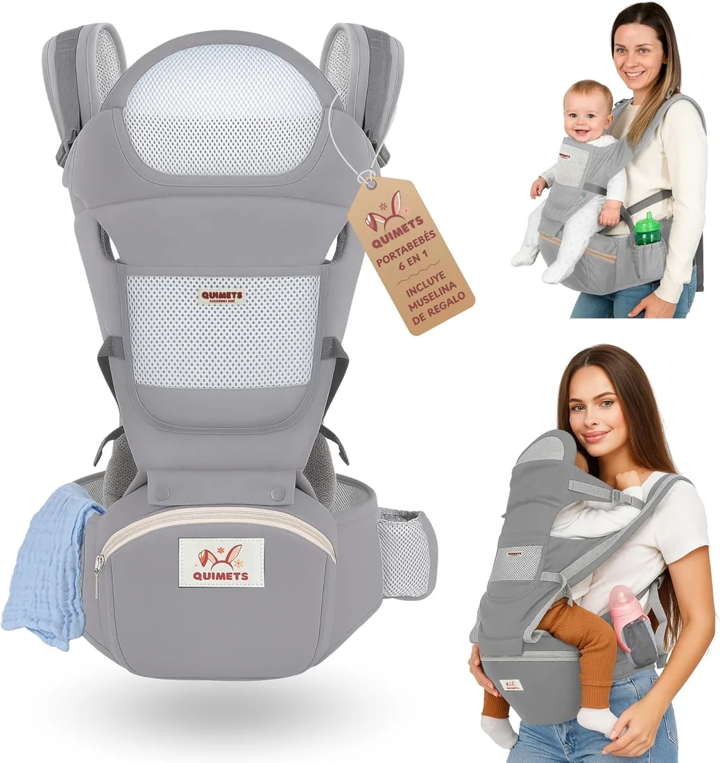 Mochila Portabebés 6 en 1 Recién Nacido Transpirable y Ergonómica – Suave, Ligera e Ideal para Largos Paseos – Ajuste Cómodo para Mamá y Papá – Incluye Muselina de Regalo foto 3