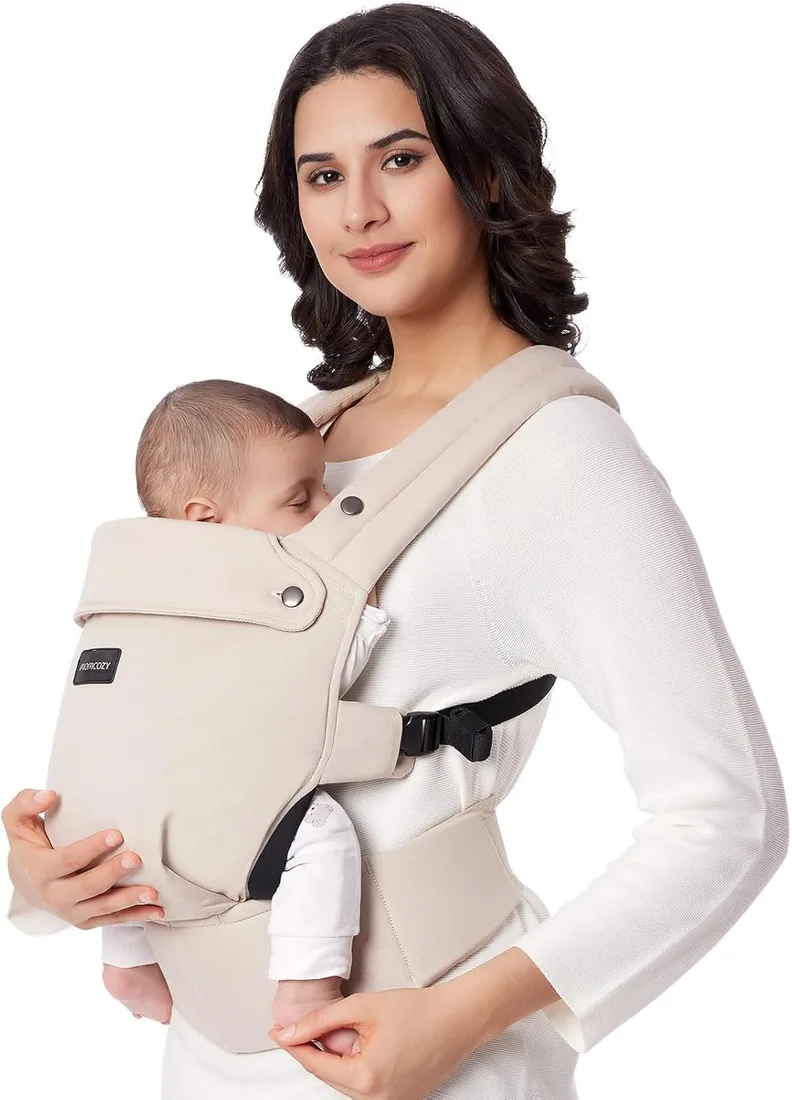 Momcozy Mochila Portabebés Ergonómica, Cómoda y Ligera | para Bebés 3–24 Meses, Fácil de Poner, Soporte Lumbar Mejorado, Manos Libres foto 3