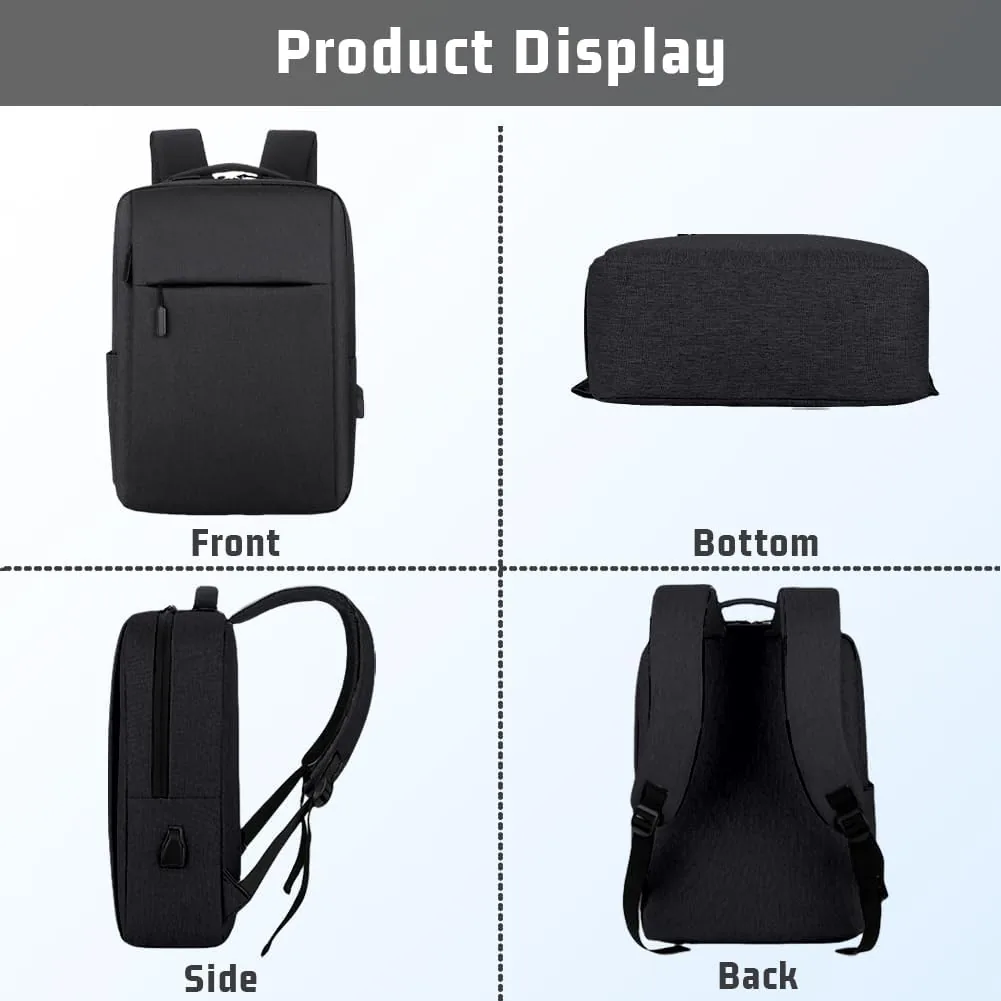 Aucuu Mochila Unisex Impermeable para Ordenador Portatil 15.6 Pulgadas Mochila Portatil con Puerto USB, mochila de viaje de negocios Para Laptop Viaje Negocio Trabajo Diario Escolares Negro foto 3