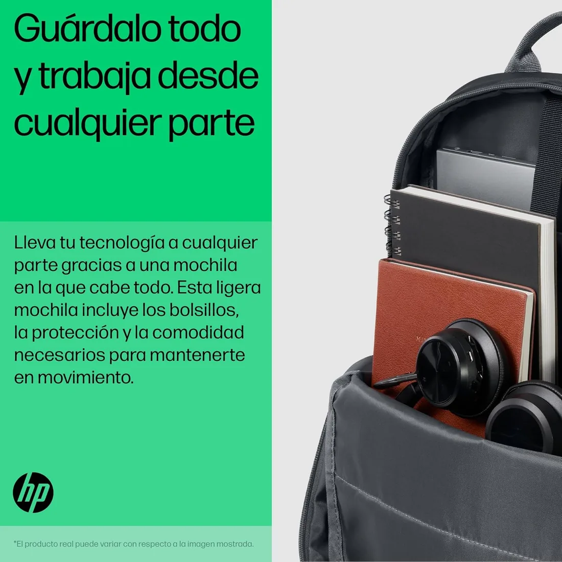 HP Mochila para Ordenador Portátil de 15,6" (Compartimiento, Correas y Respaldo Acolchados, Resistente al Agua, Cremallera Superior) Color Negro y Gris foto 3