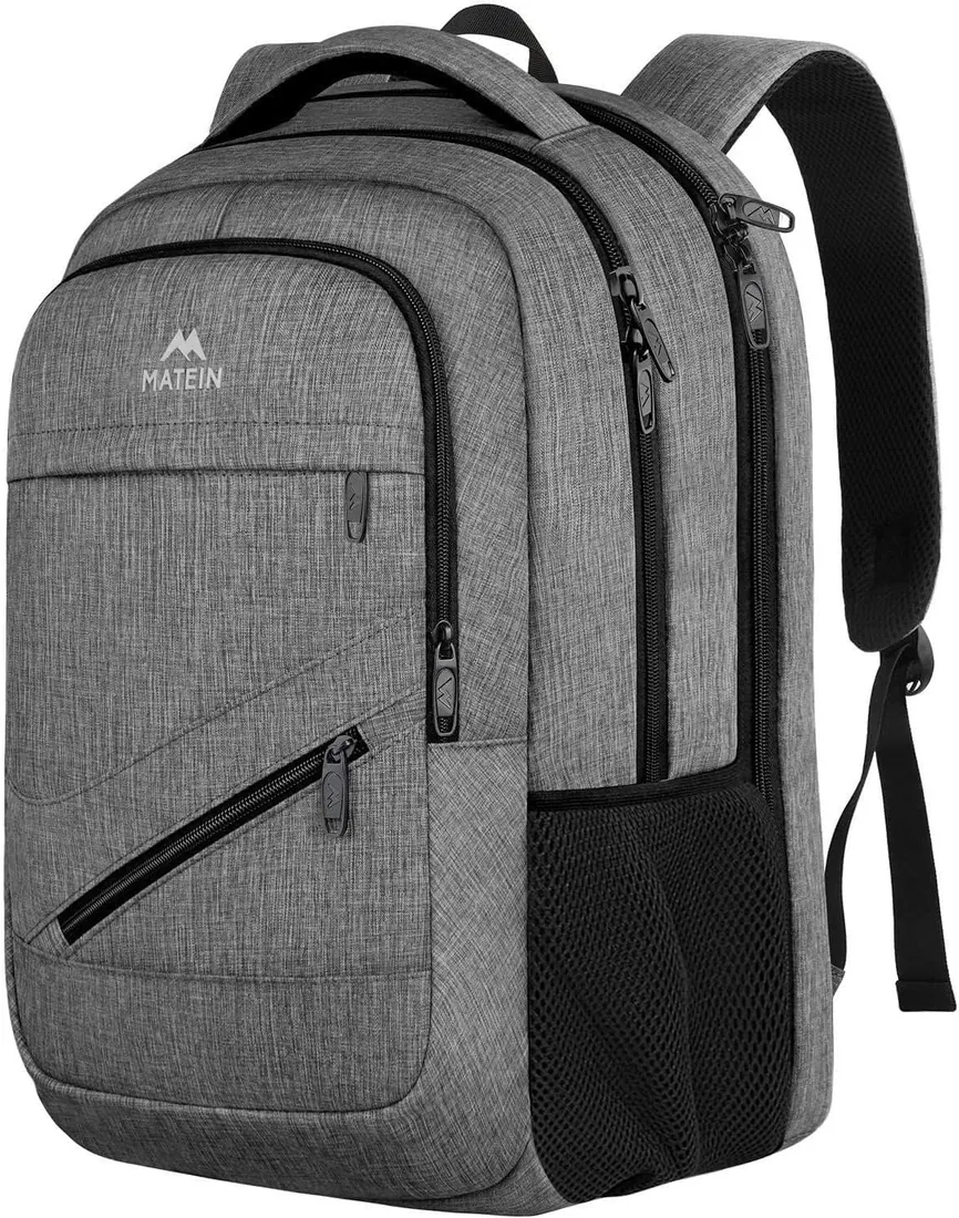 MATEIN Mochila Portatil 17 Pulgadas Grande, Mochilas Escolares, Gris | Mochila Ordenador Portatil Impermeable, Diseño TSA y Antirrobo, Laptop Backpack para Trabajo, Universidad y Viaje