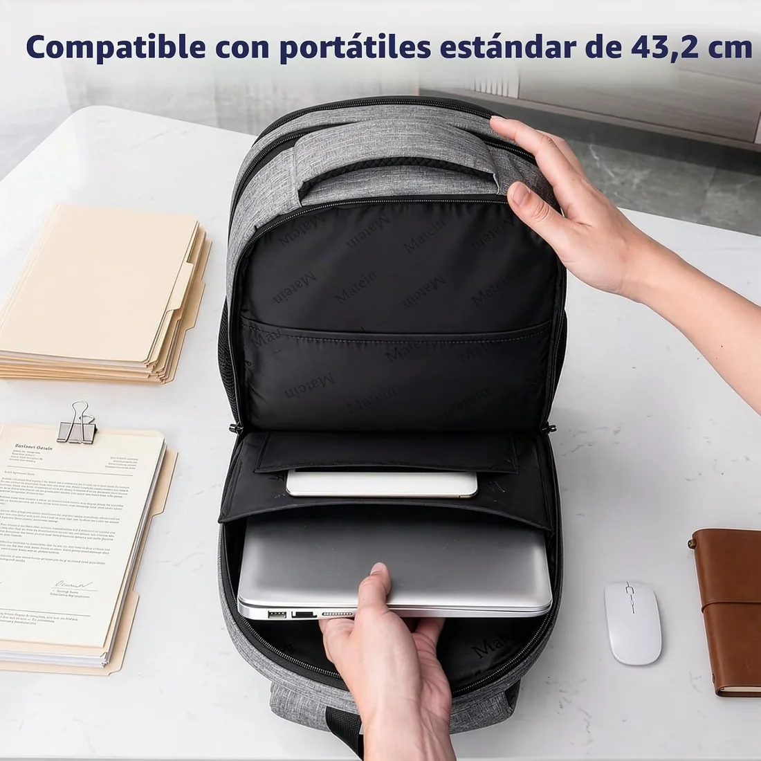 MATEIN Mochila Portatil 17 Pulgadas Grande, Mochilas Escolares, Gris | Mochila Ordenador Portatil Impermeable, Diseño TSA y Antirrobo, Laptop Backpack para Trabajo, Universidad y Viaje foto 2