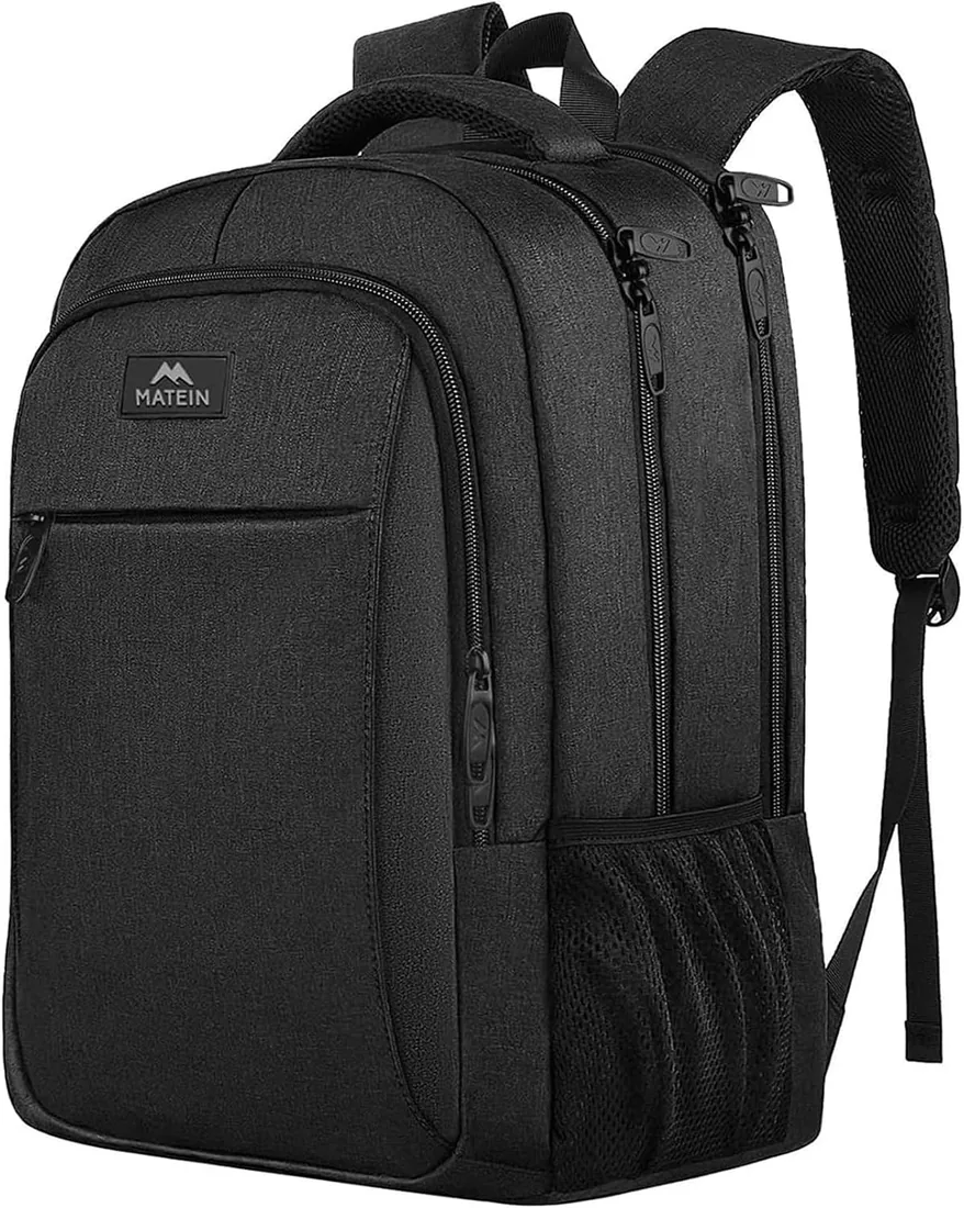 MATEIN Mochila Portatil Hombre Impermeable, Mochila Ordenador Portatil 15.6 | Mochila Trabajo de Gran Capacidad, Mochila Antirrobo, Laptop Backpack para Negocio, Trabajo, Diario, Viaje, Escolares, Negro