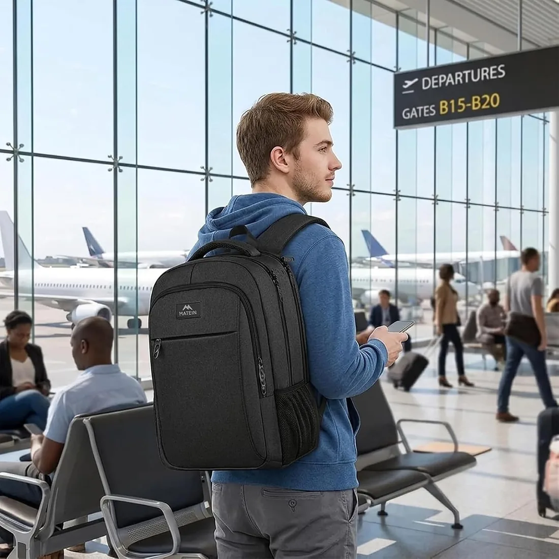 MATEIN Mochila Portatil Hombre Impermeable, Mochila Ordenador Portatil 15.6 | Mochila Trabajo de Gran Capacidad, Mochila Antirrobo, Laptop Backpack para Negocio, Trabajo, Diario, Viaje, Escolares, Negro foto 2