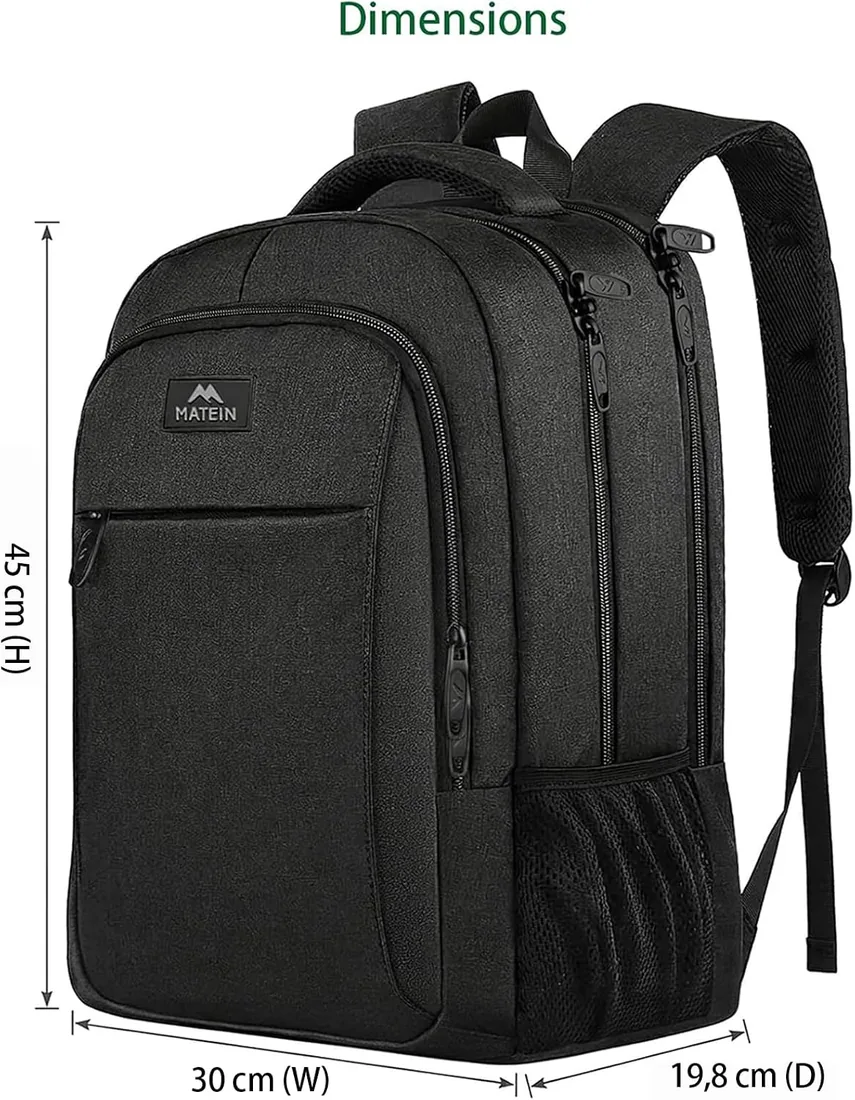 MATEIN Mochila Portatil Hombre Impermeable, Mochila Ordenador Portatil 15.6 | Mochila Trabajo de Gran Capacidad, Mochila Antirrobo, Laptop Backpack para Negocio, Trabajo, Diario, Viaje, Escolares, Negro foto 3