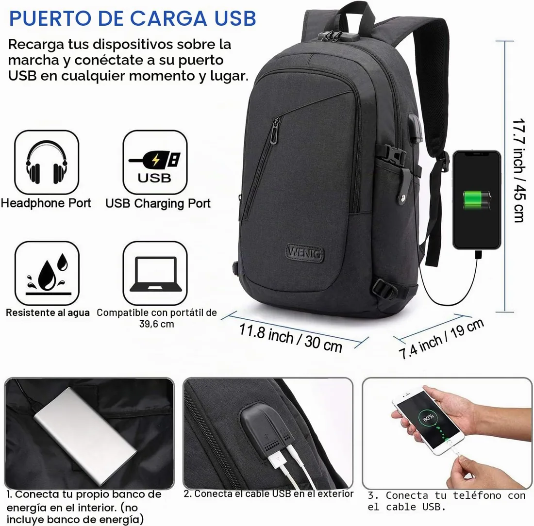 Mochila Hombre Mochila Antirrobo Impermeable,Mochila Ordenador Portatil 15.6 Pulgadas Mochila Portatil con Puerto USB,Mochila Backpack Bolsa para Negocio Trabajo Diario Viaje Escolares,Negro foto 2