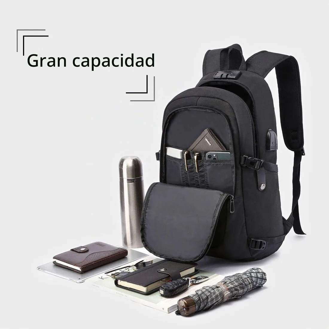 Mochila Hombre Mochila Antirrobo Impermeable,Mochila Ordenador Portatil 15.6 Pulgadas Mochila Portatil con Puerto USB,Mochila Backpack Bolsa para Negocio Trabajo Diario Viaje Escolares,Negro foto 3