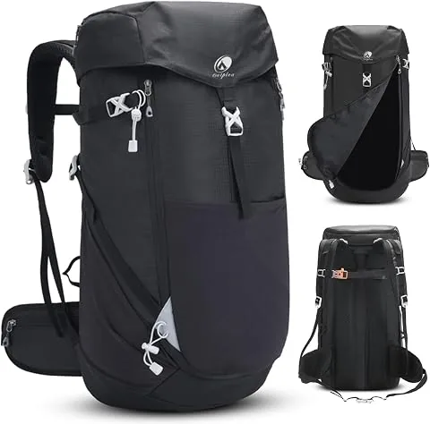 50L Grande mochila senderismo, mochila trekking con Apertura Frontal, mochila montaña impermeable para camping, mochila viaje Acampada para excursiones Deportes, Negro