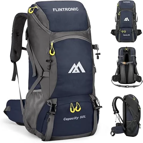 flintronic Mochila Plegable Ultraligera, 50L Mochilas de Senderismo, Mochila de Viaje, para Hombre Mujer, para Senderismo Acampar Acampadas Viajes Montaña al aire Libre Azul