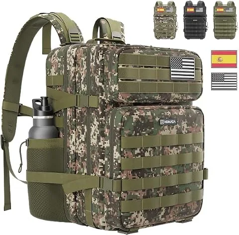 NUMADA-Mochila Táctica Impermeable 50L Army 50 con Sist MOLLE y Apertura 180º, 18 Compartimentos, Portátil, Bolsillo Antirrobo. Mochila militar, Trekking, Senderismo, Crossfit y Viaje, Camuflaje