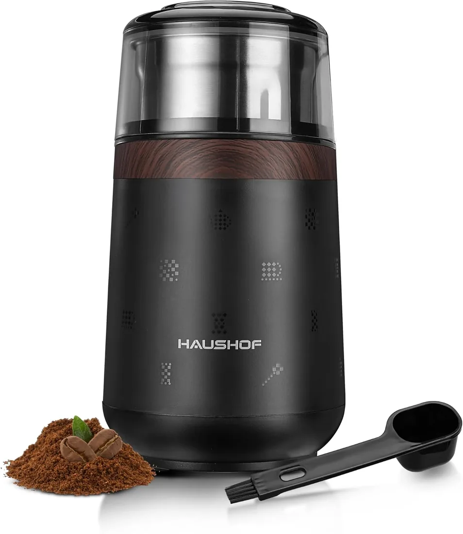 HAUSHOF Molinillo de Café Eléctrico 150W, 75g | Molino de Café con Cuchilla de Acero Inoxidable para Granos de Café, Nueces, Especias y Hierbas