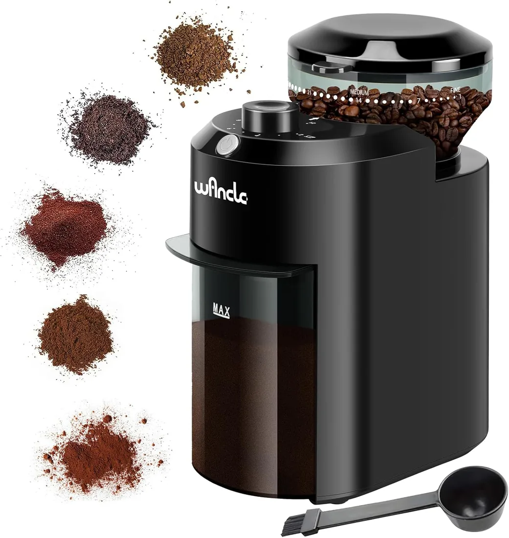 Molinillo de Café, Molinillo de Café Eléctrico Wancle, Molinillo de Café Ajustable para Granos de Café, con 28 Ajustes de Molido Preciso para 12 Tazas (Plástico, Negro)